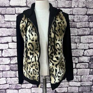 Chico's Zenergy Black & Beige Faux Fur Jacket Size S